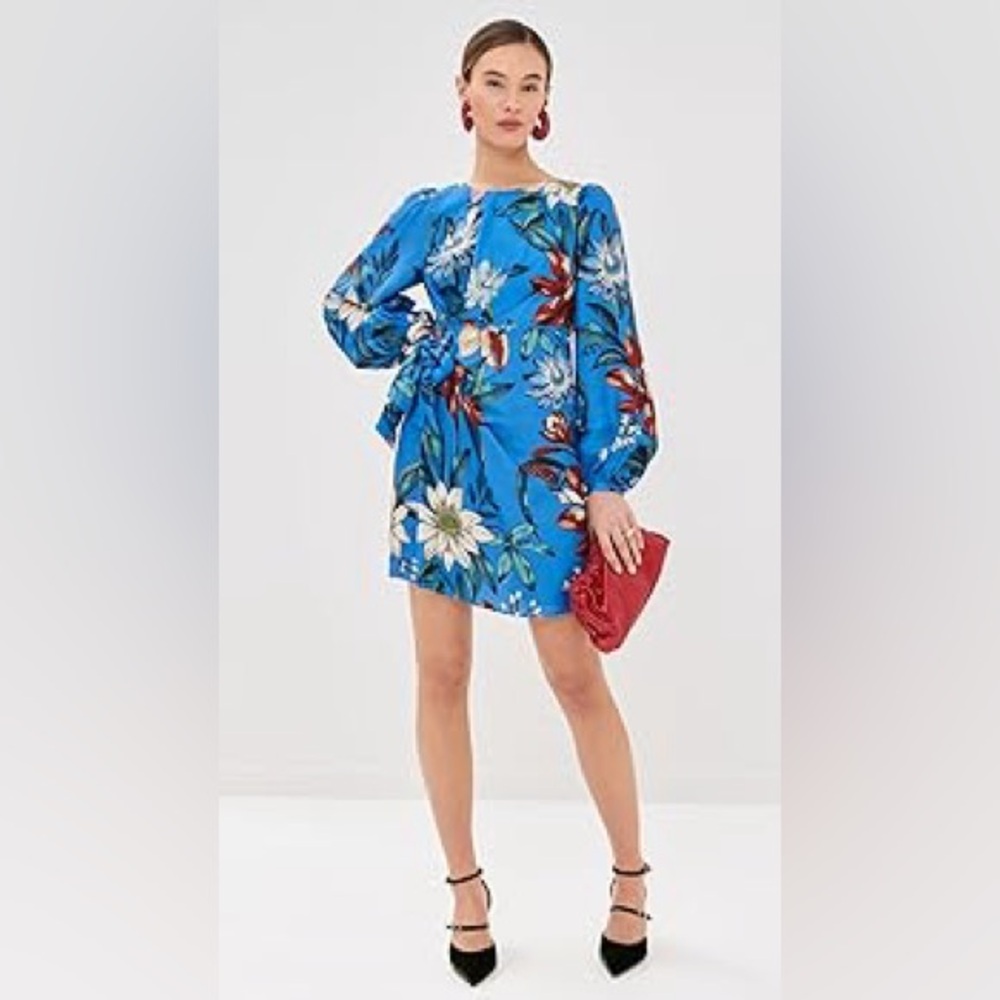 NWT FarmRio Floral Silk Blue Mini Dress XS